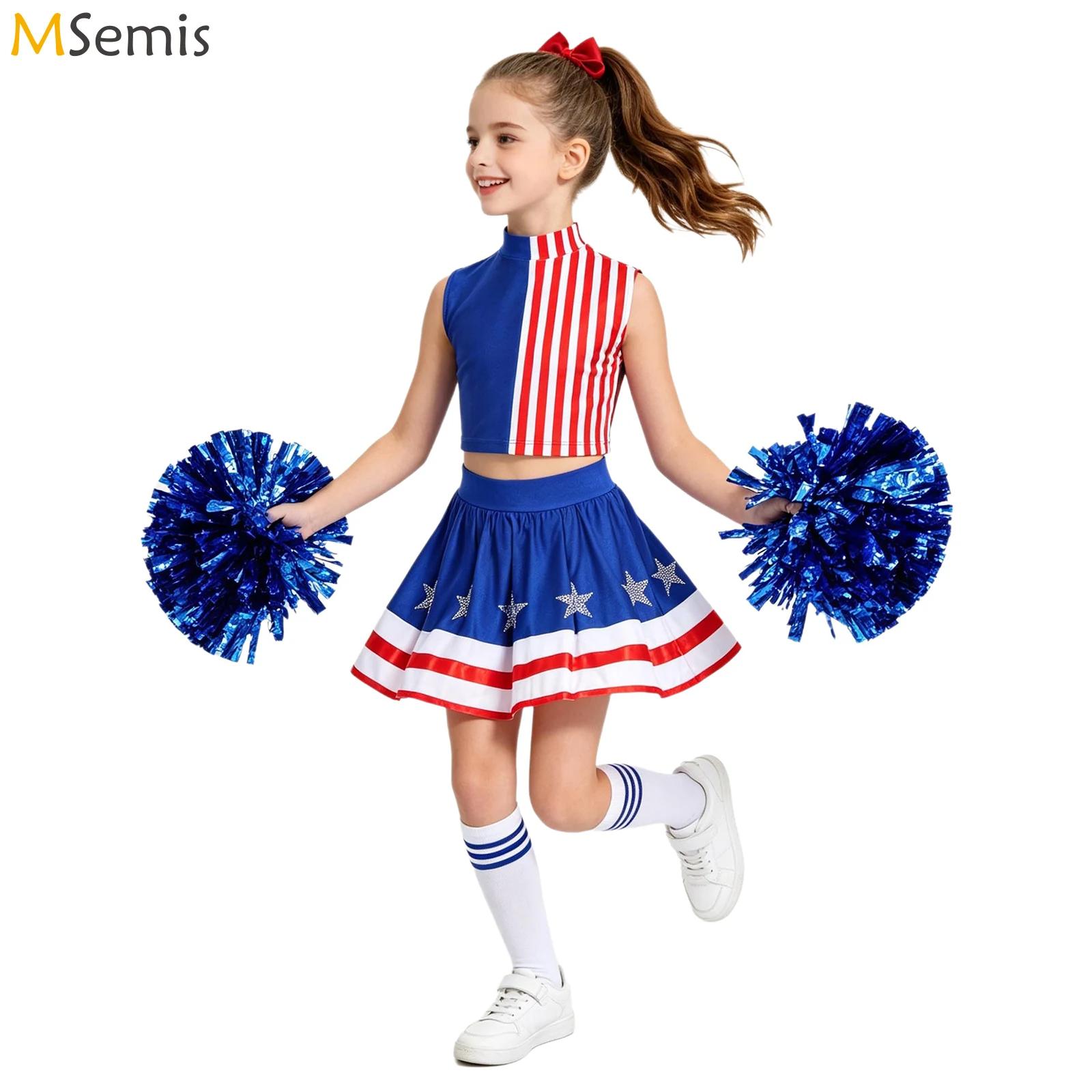 Cheerleading Pom Pom - Cheerleading-outfit voor kinderen, meisjes, Onafhankelijkheidsdagkostuum, gestreepte